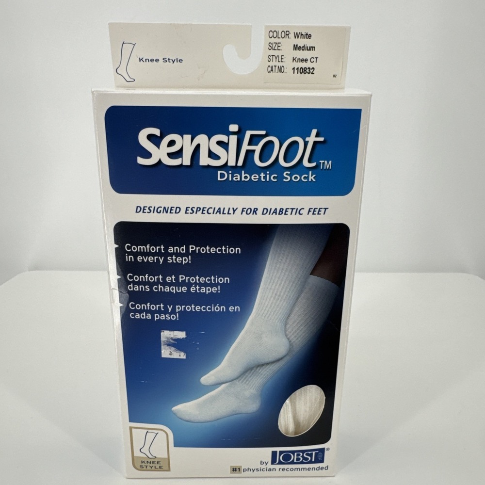 Jobst SensiFoot Diabetic CREW Socks‎ Unisex Medium White 9.5-11 Women 8.5-10 Men